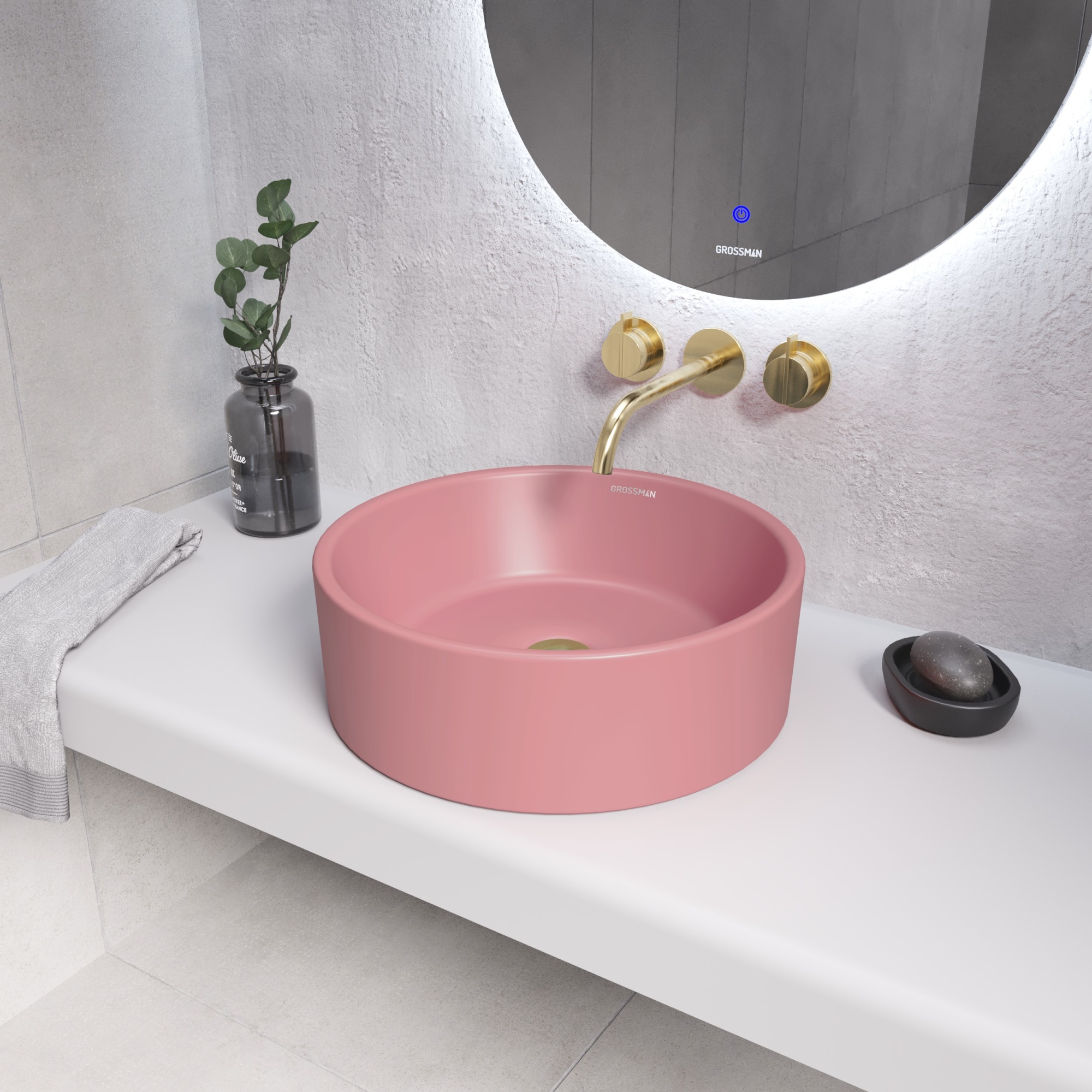 Раковина  круглая Grossman Color GR-3013PIM фаянс цвет розовый матовый