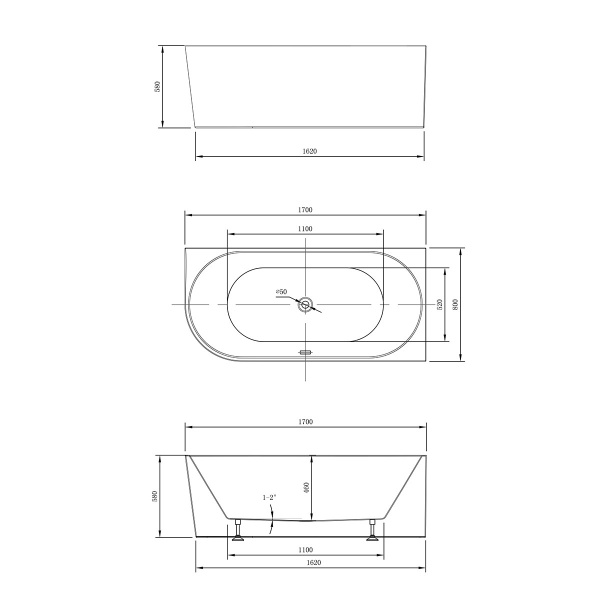 Акриловая ванна Vincea  VBT-402-1700R 170x80