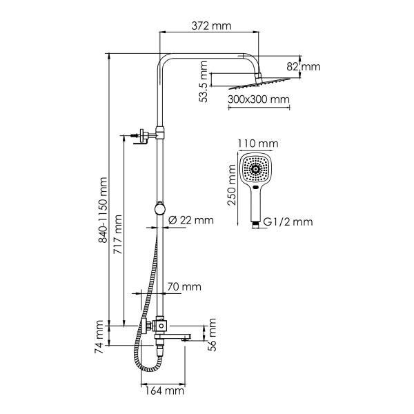 Душевая система со смесителем Wasserkraft  A199.118.065.010.CH Thermo монтаж настенная с термостатом хром