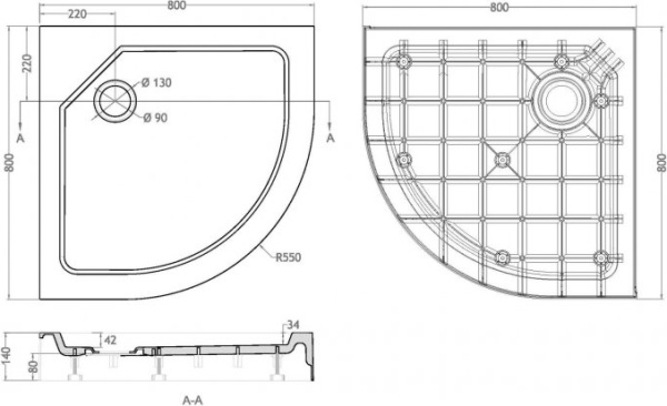 Душевой поддон низкий Cezares Tray SMC TRAY-SMC-R-80-550-150-W четверть круга   белый