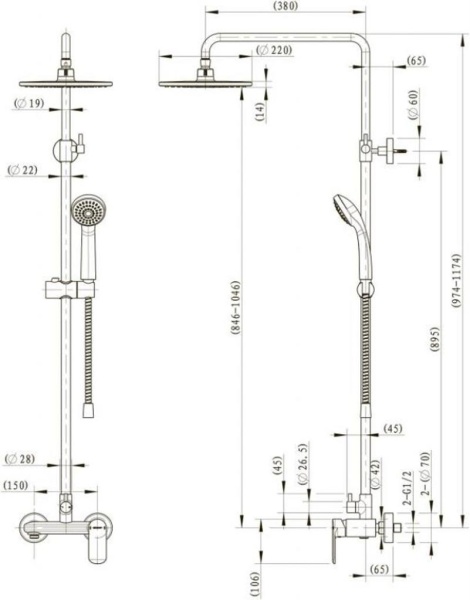 Душевая система со смесителем Bravat Opal R F9125183CP-A2-RUS монтаж настенная без термостата хром