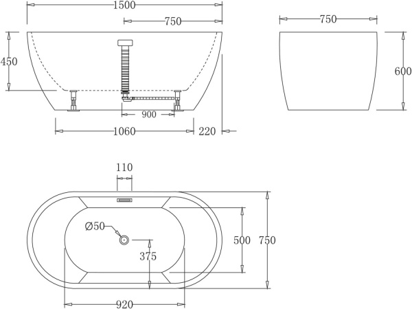 Акриловая ванна BelBagno  BB70-1500 150x75