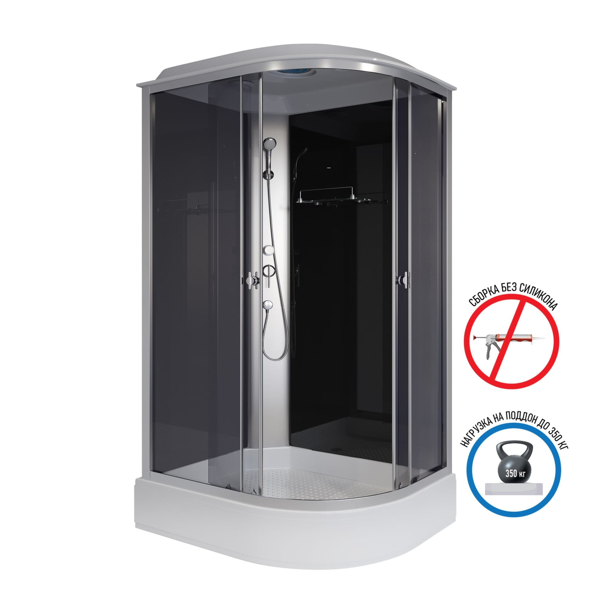 Душевая кабина с крышей Niagara Eco E120/80/26L/TN асимметричная  120x80 стекла тонированные, профиль матовый хром