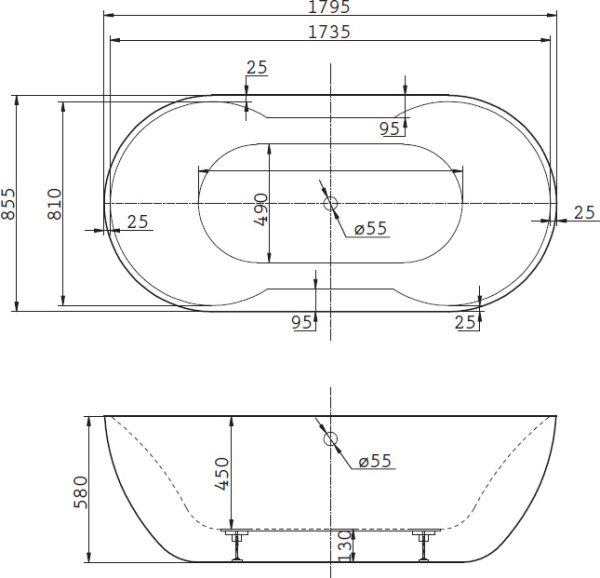 Акриловая ванна BelBagno  BB28 179.5x85.5
