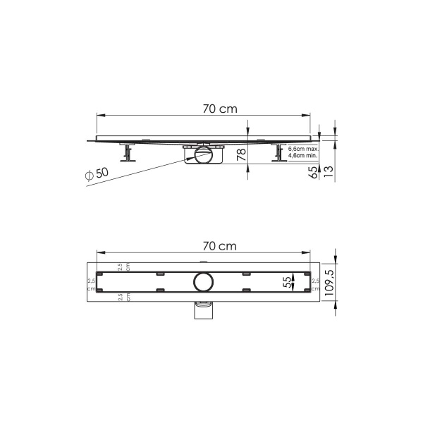 Душевой трап горизонтальный Vincea ALMIRA JASMIN SAY.605.70.P.DUZ 70 см, решетка хром
