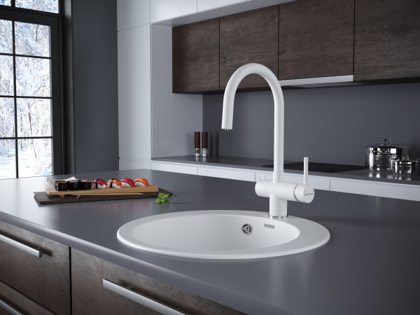 Смеситель для кухни Paulmark Heller He213218-431 с подключением к фильтру белый матовый